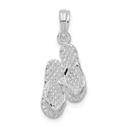 Sterling Silver De-Ani Rhodium-Plated Antigua W.I. 3D Flip Flops Pendant