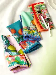 Alexandra Farmer Napkins The Flock Anthropologie Cotton Slub Floral Set 4 NEW