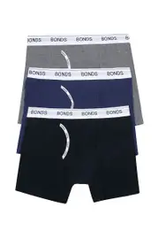 [Bonds] Bonds Men's Guyfront Cotton Mid Trunk 3 Pack in Charcoal/Nav/Black Size: Medium, Aussie Cotton M Charcoal/Nav/Black