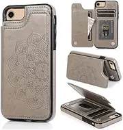 KRHGEIK Phone Case Wallet for iPhone SE 2022/SE 2020/iPhone 8/iPhone 7 with Card Holder, Women Mandala Emboss PU Leather Card Slots Slim Flip Cover, 4.7 Inch (Gray)