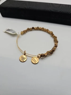 Alex & Ani Paw Print Beaded Bracelet Size 7 Bronze Tone