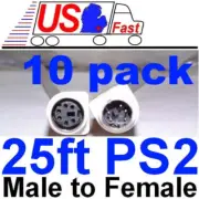 Lot10 25ft PS2 6pin DIN Male~Female Extension Cable/Cord/Wire Mouse/Keyboard/KVM