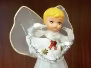 Vtg Angel Tree Topper Wired Satin Tulle Chenille Stars Glitter