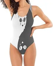 [RPLIFE] White Black Yin Yang Cats Women One-Piece Bathing Suits, Low Back One-Piece Swimsuit Popular Bathing Suits