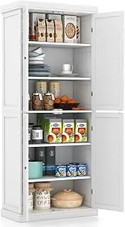 Giantex 185cm Freestanding Tall Buffet Cabinet, 4 Door Kitchen Pantry, Modern Storage Cabinet Organizer w/ 6-Tier Shelves, 2 Adjustable Shelves, Floor Cupboard for Dining Room Living Room
