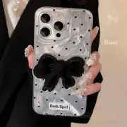 Silver Dots Black Bow Tie Cover For iPhone 16 15 14 13 12 11 Pro Max Plus Case
