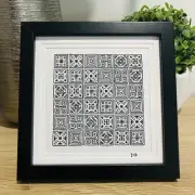 Cidstitches Handmade Geometric Squares Black Stitch Finished Frame 7" Wall Art