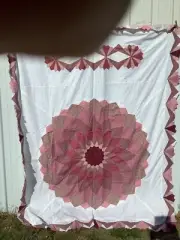 Machine Pieced Dahlia Quilt Top 76” X 94” Pinks Mauves Wine Estate Purchase