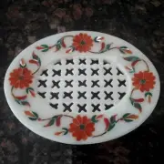 Carnelian Stone Soap Dish Holder Handmade Inlay Pattern Mosaic Art Bathroom Deco