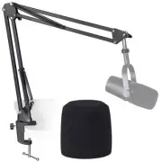 MV7 Boom Arm Mic Stand with Pop Filter, Adjustable Suspension Boom Scissor Ar...
