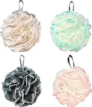4 Pcs Bath Sponge Shower Loofahs, Large Shower Puff, Mesh Pouf Shower Ball Body Scrubber Exfoliating Bath Loofah, Body Wash Puff for Shower Exfoliate