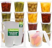 Freshware Food Storage Containers [48 Set] 24 oz Plastic Deli Containers with Lids, Slime, Soup, Meal Prep Containers, BPA Free, Stackable, Leakproof, Microwave/Dishwasher/Freezer Safe