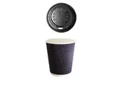100 X 12Oz Charcoal Triple Wall Corrugated Hot Coffee Cups 335Ml