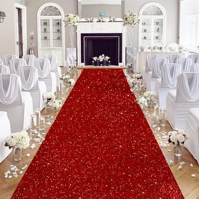 Red Carpet Runners for Party 4FT×20FT - Wedding Aisle Runners Sequin Fabric