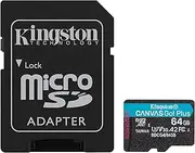 Kingston 64GB Canvas Go Plus microSD Card | Up to 200MB/s | Class 10, UHS-I, U3, V30, A2 | SDCG4/64GB