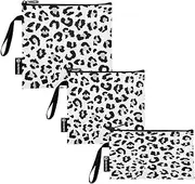 Leopard Spots Black White Reusable Sandwich and Snack Bags Washable Fabric Food Storage Bags with Zipper for Kids and Adults (Set of 3: S/M/L)