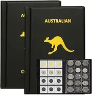 2 Pack Coin Collection Holder Album for Collectors, 16 Pages 240 Pockets 4.5x4.5cm Coin Collection Book for Australian Coins, PU Leather Coin Storage Binder for Penny Quarters Tokens Medallions Badges