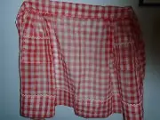 NOS VINTAGE RED & WHITE CHECKED NYLON FABRIC HALF APRON 2 POCKETS