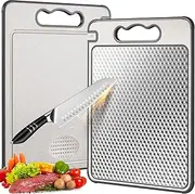 SsnDdm Double Sided 304 Stainless Steel & Wheat Straw Cutting Board, Non Toxic Lightweight Chopping Board, Separately Handle Meat and Vegetables, Dishwasher Safe, Scratch Resistant Mesh Design