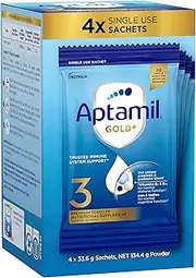 Aptamil Gold+ 3 Premium Toddler Milk Drink, Rich in Essentials Vitamins and Minerals, Toddler Formula with Probiotic & Prebiotic, Easy to Prepare, From 1 Year, Powder Sachets, Easy to Carry On The Go, Pack of 5