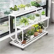 3 Tier Plant Stand Indoor Metal Ladder Plant Shelf with Wheels Mobile Flower Pot Holder Display Rack for Living Room Balcony Lawn Garden