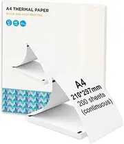 A4 Thermal Paper 200 Sheet Fanfold Printing Paper for Thermal Pr L81/A81/ A80 Compat with A40 BPF-Free and Oil-Proof Size - 210x297mm(8.3x11.7inch) Multicolor207 A4 Size