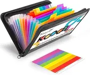 Koogel Accordion File Organizer – 13 Pockets Mini Coupon & Receipt Holder, Expandable Document Wallet for Business Cards, Bills, A5 Size Papers – Includes Blank Labels, Black