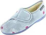 [DUNLOP] Ladies' Memory Foam Slippers with Adjustable Strap, Non-Slip Sole, Daisy Print, Fluffy Lining, Machine Washable, Available in UK Sizes 3-8