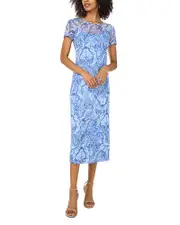 Vince Camuto Short Sleeve Mesh Midi Dress