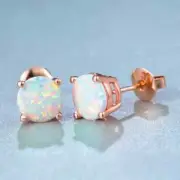 3Ct Round Cut Fire Opal Solitaire Lab Created Stud Earrings 14K Rose Gold Finish