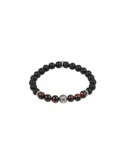 [Cudworth] Agate And Red Tiger Eye Antique Stainless Steel Bracelet in Black