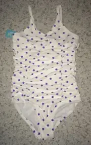 JANTZEN White Purple Polka Dot Shirred Bathing 1pc Swim Suit NEW GIRLS Sz 5
