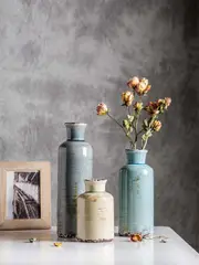 Ceramic Vases Set of 3 Crackled Finish Blue Farmhouse for Home D�cor
