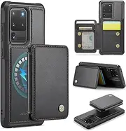 [ELEPIK] for Samsung Galaxy S20 Ultra Case, Removable Magnetic Wallet Case with Card Holder, Kickstand, [Compatible with MagSafe] [RFID Blocking] with Wireless Charging for Galaxy S20 Ultra Case, Black