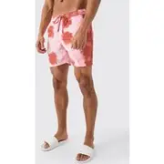 Mens Pink Mid Length Tie Dye Swim Short