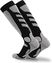 [VKEID] Ski Socks Outdoor Sports Thickening Hiking Socks Men's Towel Bottom Long Sweat Warmth (Color : Black, Size : Large)