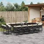 15 Piece Garden Dining Set with Cushions Black Poly Rattan Patio Bar Sets