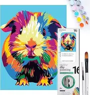 COLORDEMY 2-in-1 Paint by Numbers Kit - Rolled Canvases (20x25cm & 20x20cm), 16 Colours, Brushes & Paints Included - Fun for Adults & Kids, Perfect for Parties or Group Painting (Guinea Pig Design)