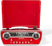 Crosley Powel 7-in-1 Record Player with Speakers & CD Player - Vintage Car Design Bluetooth Turntable Entertainment System with AM/FM Radio - Retro Red Style for Vinyl, Digital & Wireless Music