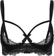 [TiaoBug] Women's Sexy Lace Half Cups Bra Underwire See Through Sheer Bra Tops Unlined Bralette