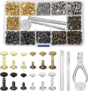 240 Sets of Leather Rivets with Punch Pliers and Fixing Tools,Leather Rivets Double Cap Rivets Tubular Metal Rivets Leather Rivets Bag,Clothing,Shoes,Leather Craft (4 Colors and 3 Sizes)
