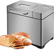 Automatic Bread Machine with 17 Programs, Non-Stick Breadmaker with Automatic Fruit Nut Dispenser, 15 Hours Timing, 500g/750g/1000g Weight Settings, and Stainless Steel Design