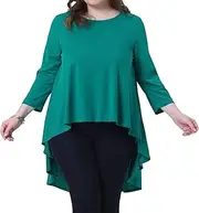 [Agnes Orinda] Plus Size Blouse for Women High Low Hem Round Neck 3/4 Sleeve Button Loose Fit Casual Shirt Green 2X
