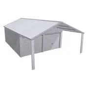 Stratco Domestic Gable Roof Shed Double Garaport 5.45 x 12.3 x 2.4m Gable End Roller Doo Zinc/Al