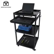 AV Utility Cart Aluminum Shelf Office Desk Height Adjustable With Keyboard Tray