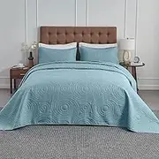 Oversized King Bedspreads 128x120 Lightweight Quilt Set for Extra Tall Wide King or Cal King Bed Includes 1 Quilt 2 Pillow Shams Blue
