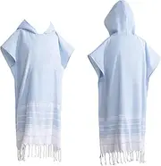 1pcs Turkish Towel Poncho Turkish Cotton Surf Poncho Changing Towel Swim Robe with Pocket Swim Cover Up Wearable Towel Hooded Beach Towel for Adult Man Women Beach Pool (Geometry Lake Blue, M)