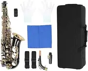 E Flat Alto Saxophone Set, E Flat Saxophone Set, Electrophoresis Gold for Beginner Musician Music Decoration (Black)