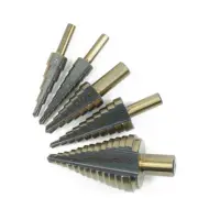 5pcs Step Spiral Grooved Center Drill Bit Carbide Titanium Cone Triangle Handle