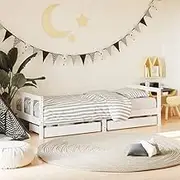 Kids Bed Frame with Drawers White 90x190 cm Solid Wood Pine,Cots & Toddler Beds 23KG-834418